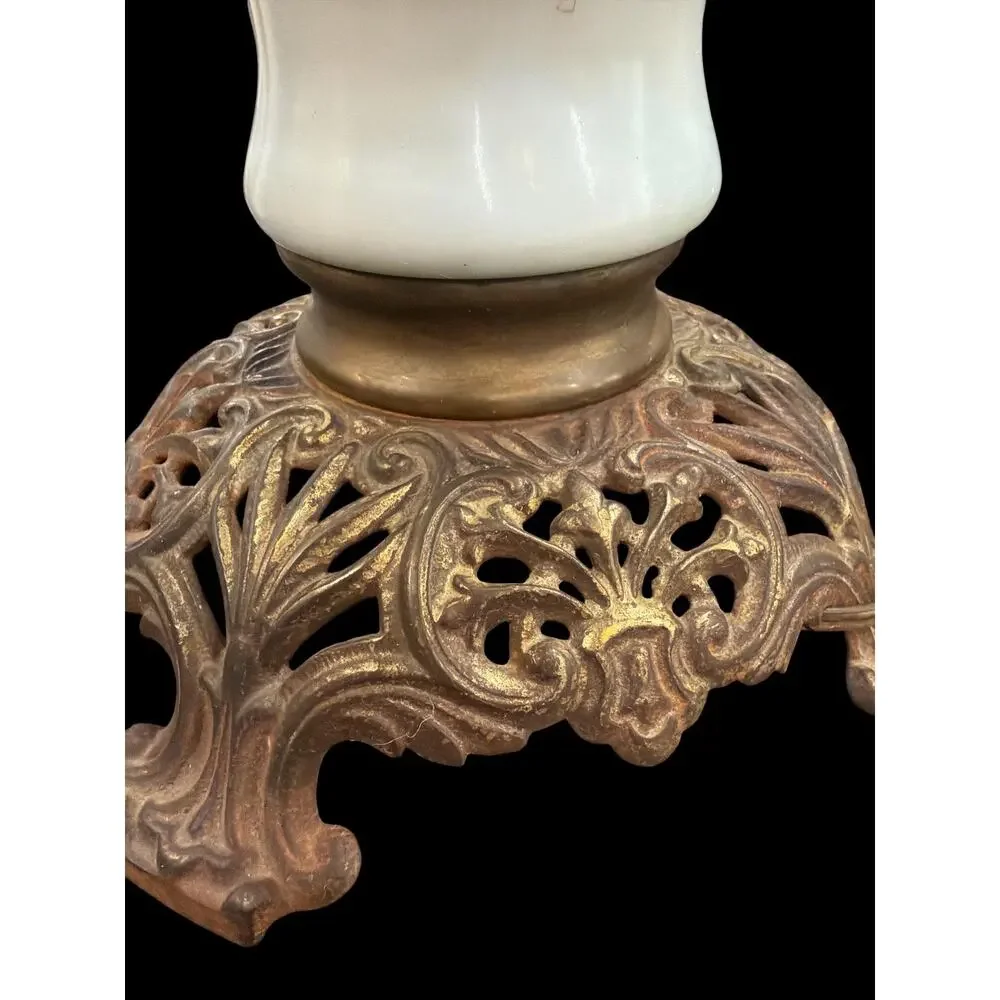 Antique Gone With the Wind Lamp Hand Painted Floral Globe Electrified 25